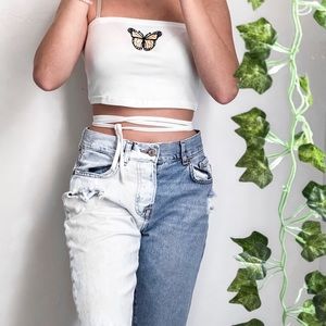 DIY half bleached mom jeans